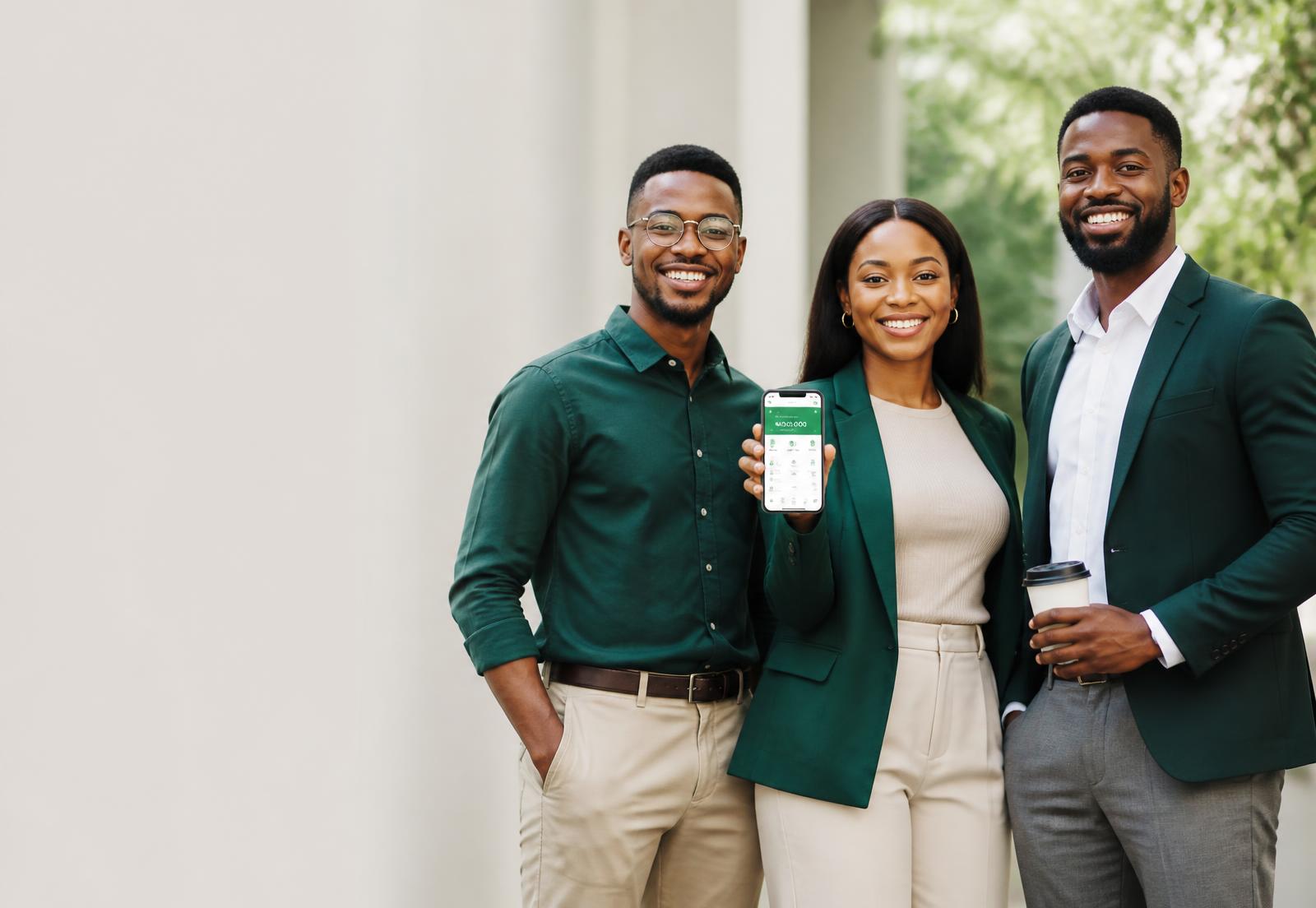 Three Nigerian professionals using the GetroPay app together